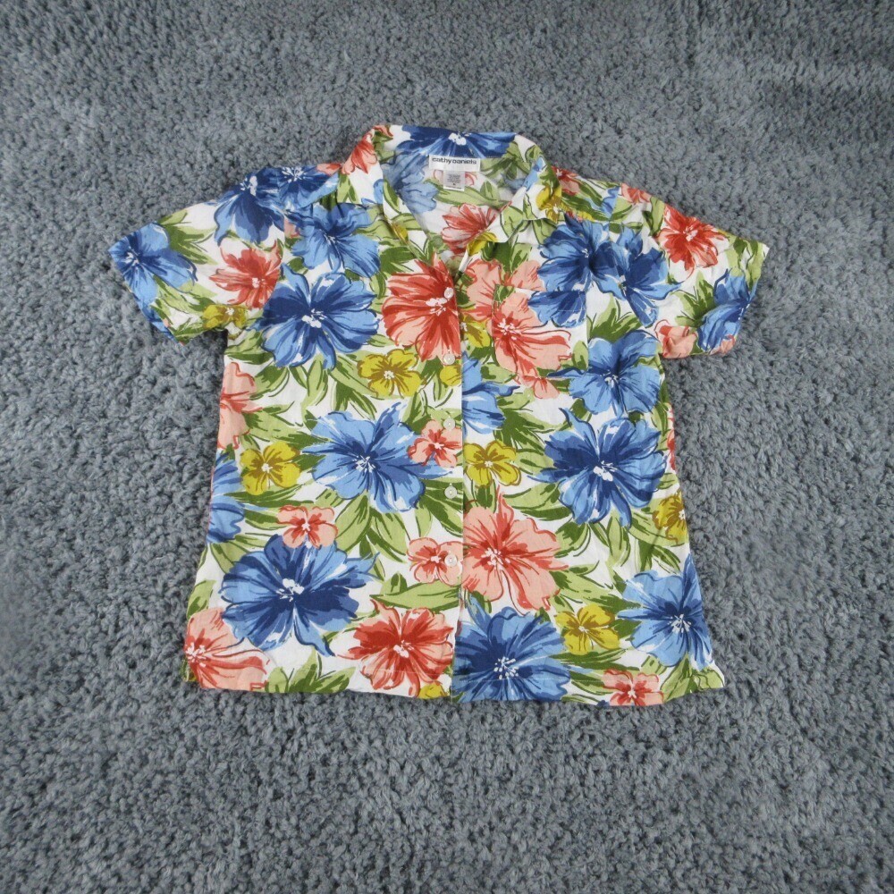 Cathy Daniels Shirt Womens Medium Blue Green Floral Button Up